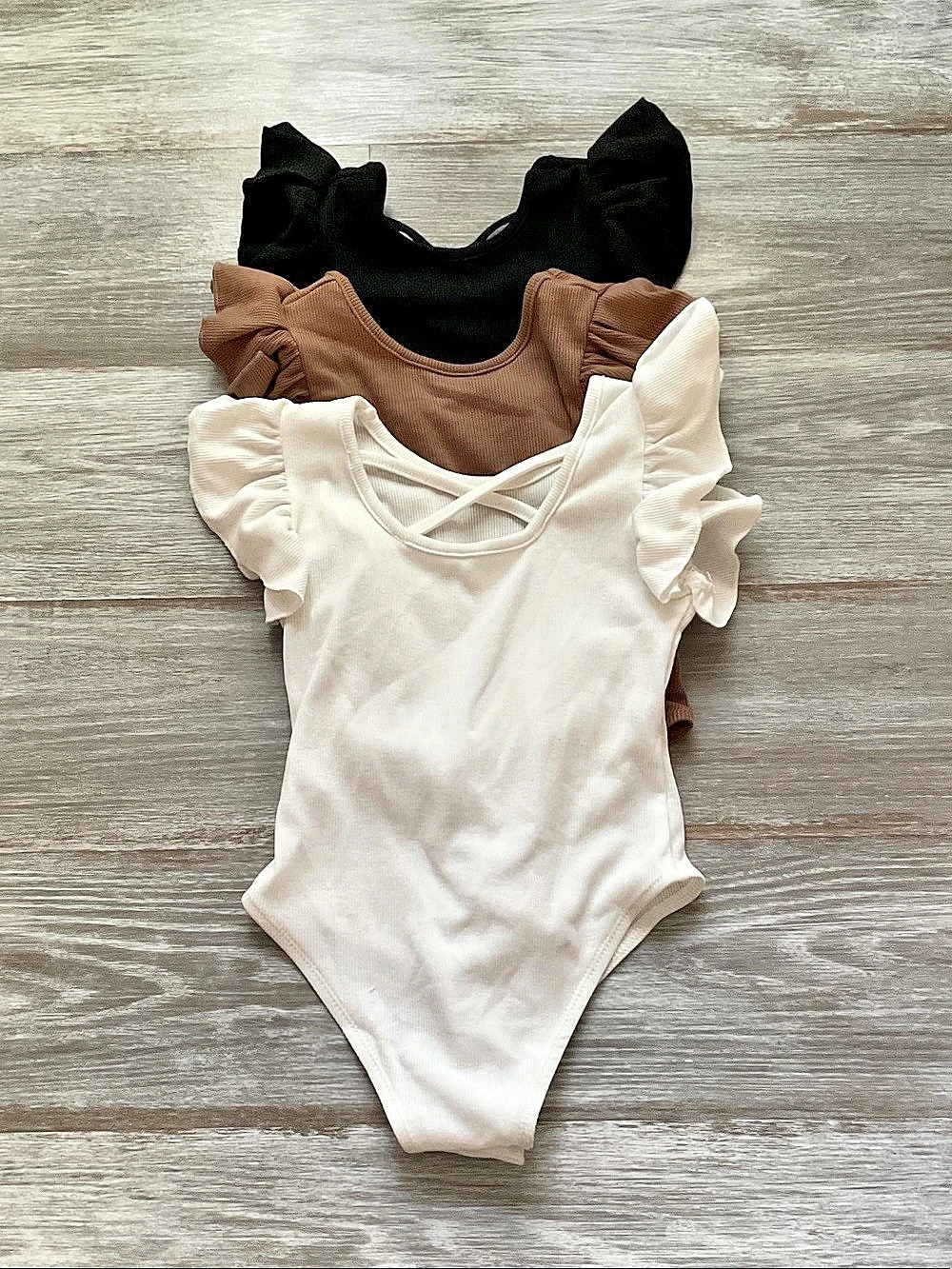 Kids Bodysuit Set in White & Brown